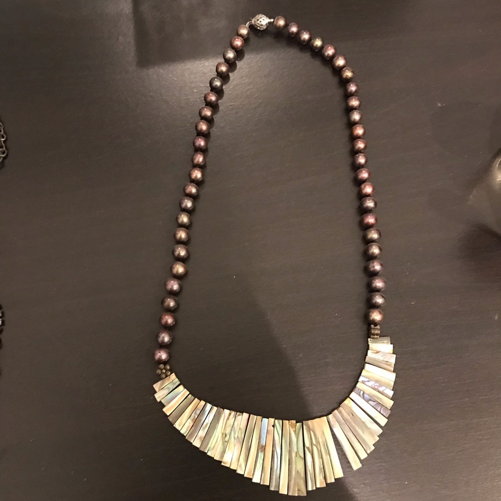 Cultured pearl and abalone shell necklace